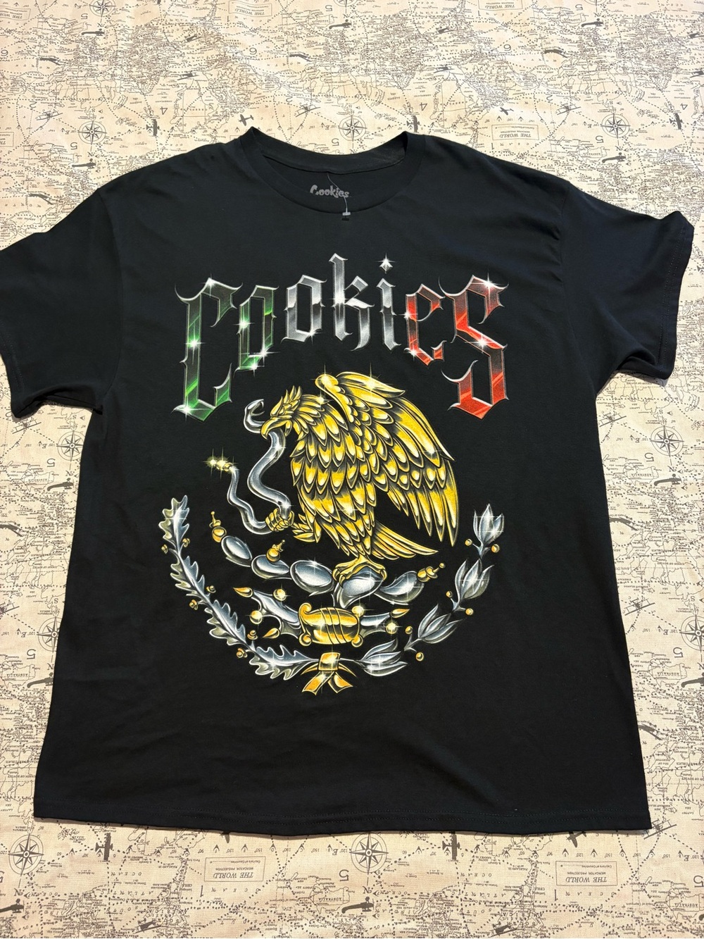 Cookies Black Graphic Tee with Yellow Eagle Crest